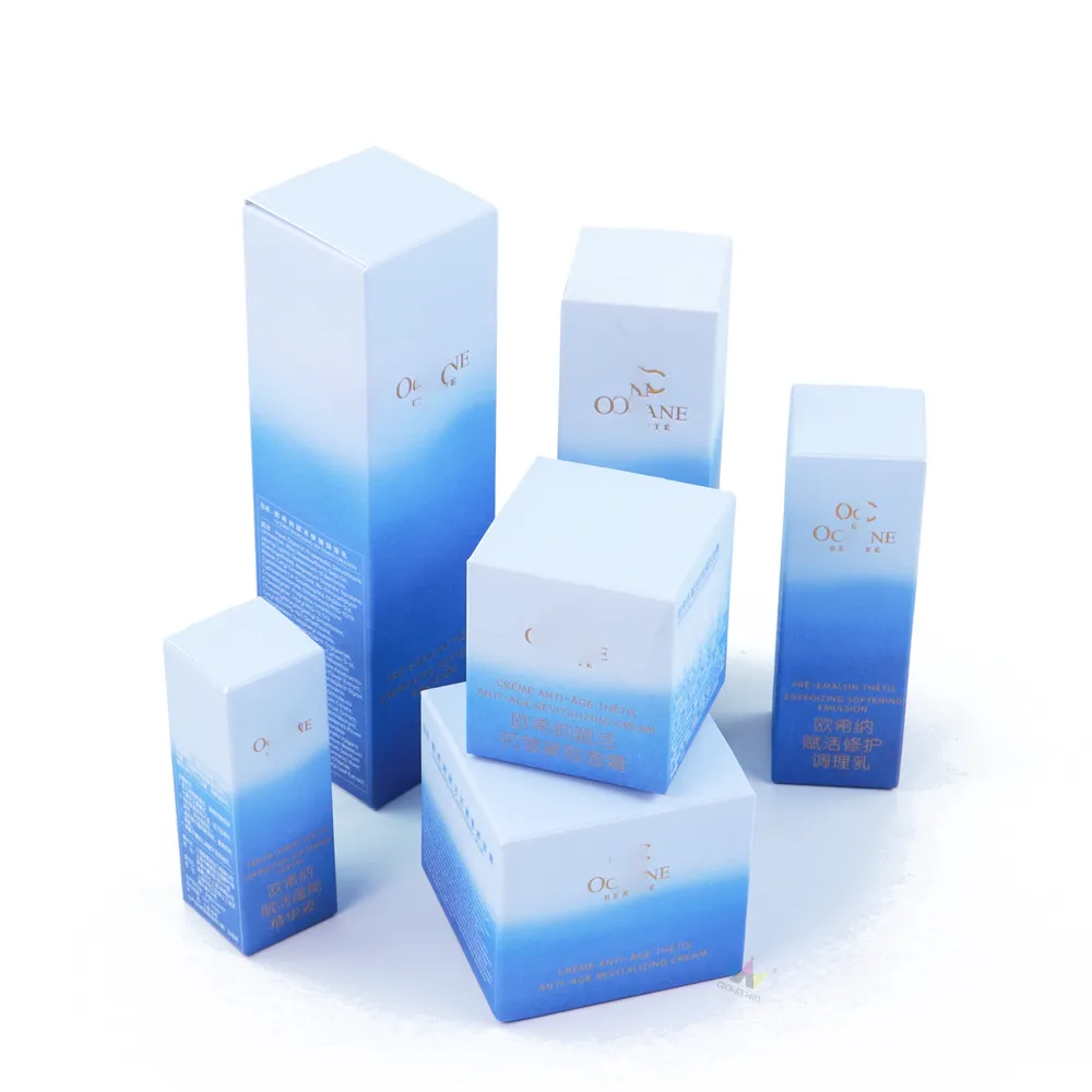 Custom Skincare Tuck Folding Cartons – Gradient Printed Cosmetic Folding Paper Boxes