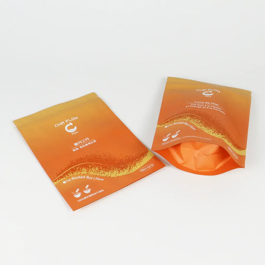 Custom Gradient Printed Stand Up Tea Packaging Pouches – Aluminum Foil Lined Resealable Zip Lock Tea Bags For Loose Leaf Tea & Instant Tea Powder