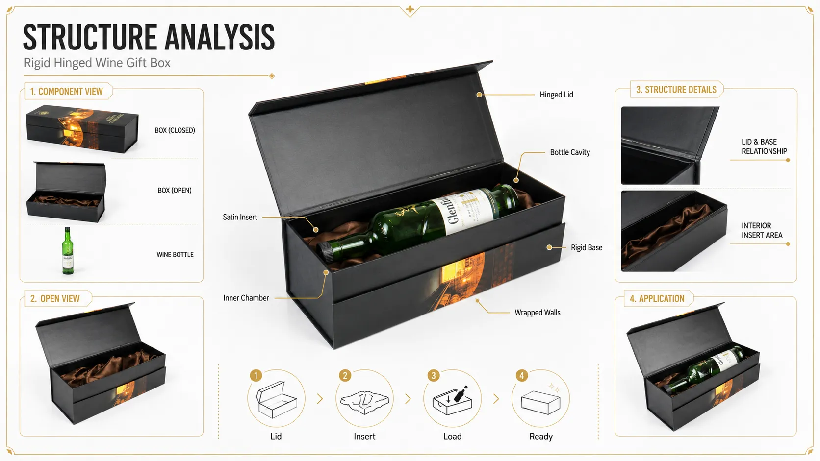 Luxury Long Rigid Magnetic Closure Boxes – Magnetic Flip Lid Wine Gift Boxes For Single Whiskey & Liquor Bottles-Structure