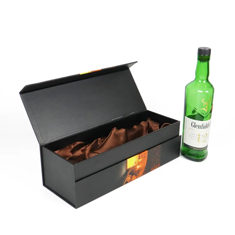 Luxury Long Rigid Magnetic Closure Boxes – Magnetic Flip Lid Wine Gift Boxes For Single Whiskey & Liquor Bottles