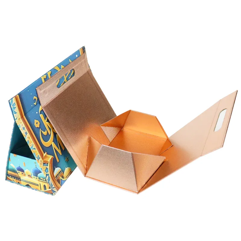 Custom Ramadan Triangle Folding Box – Flat Collapsible Carry Gift Box For Eid Sweets & Dates