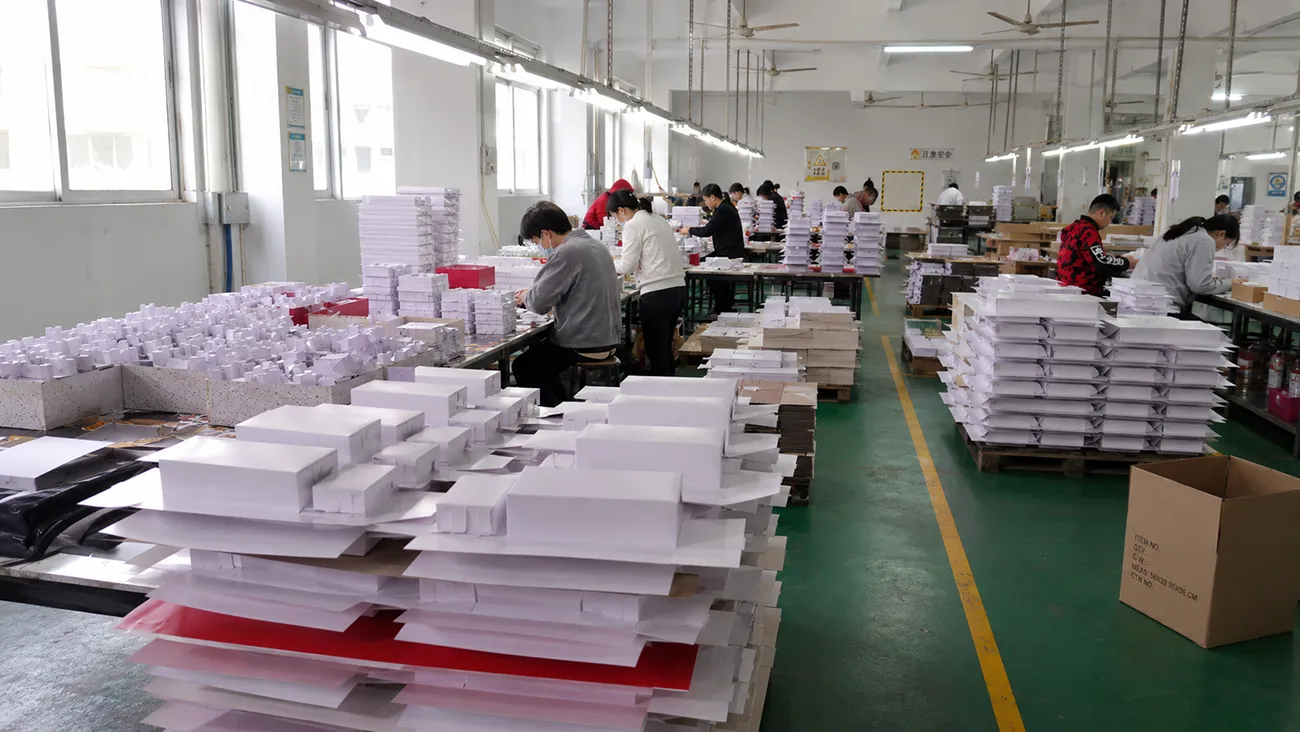 Inside Crown Win Box Manufacturer paper packaging factory workshop for mass production after sample client approval