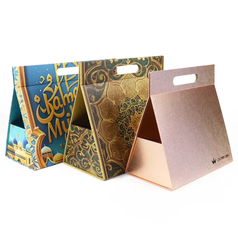 Custom Ramadan Triangle Folding Box – Flat Collapsible Carry Gift Box For Eid Sweets & Dates