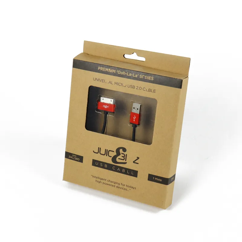 Custom Kraft Window Box Packaging – Hanging Display Cardboard Boxes For USB Charging Cables