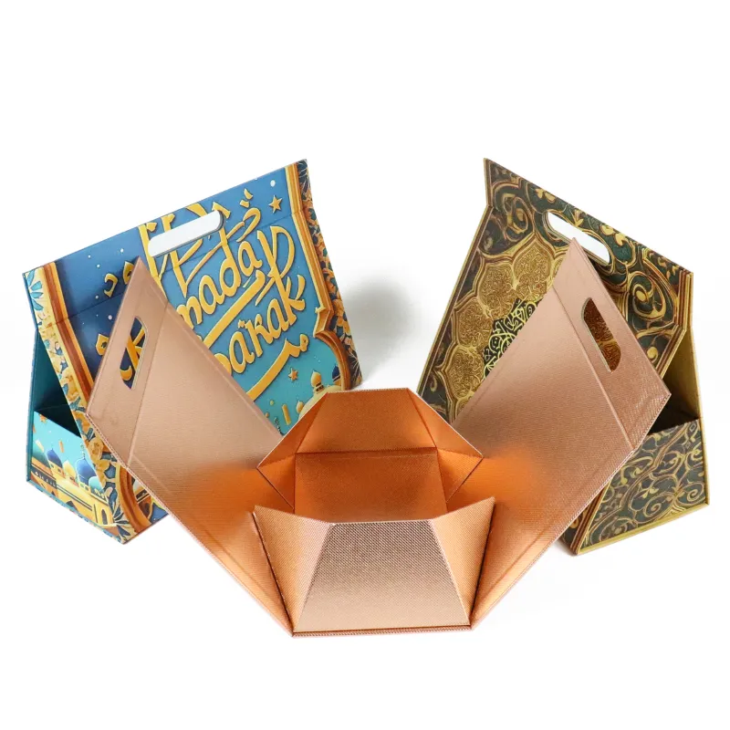 Custom Ramadan Triangle Folding Box – Flat Collapsible Carry Gift Box For Eid Sweets & Dates