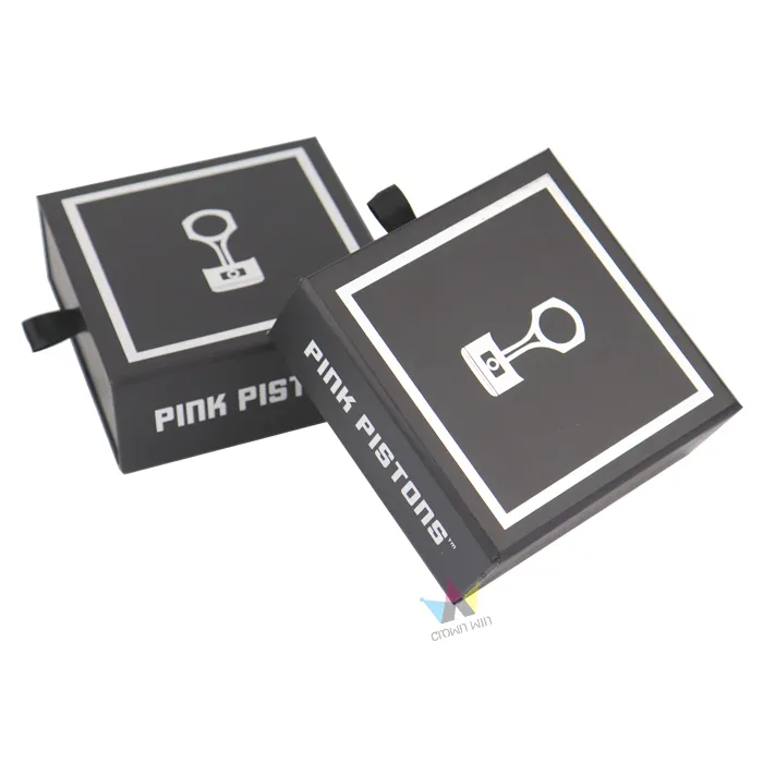 Custom Square Matte Black Rigid Drawer Boxes – Slide Out Drawer Gift Boxes With Ribbon Pull & Protective Foam Insert