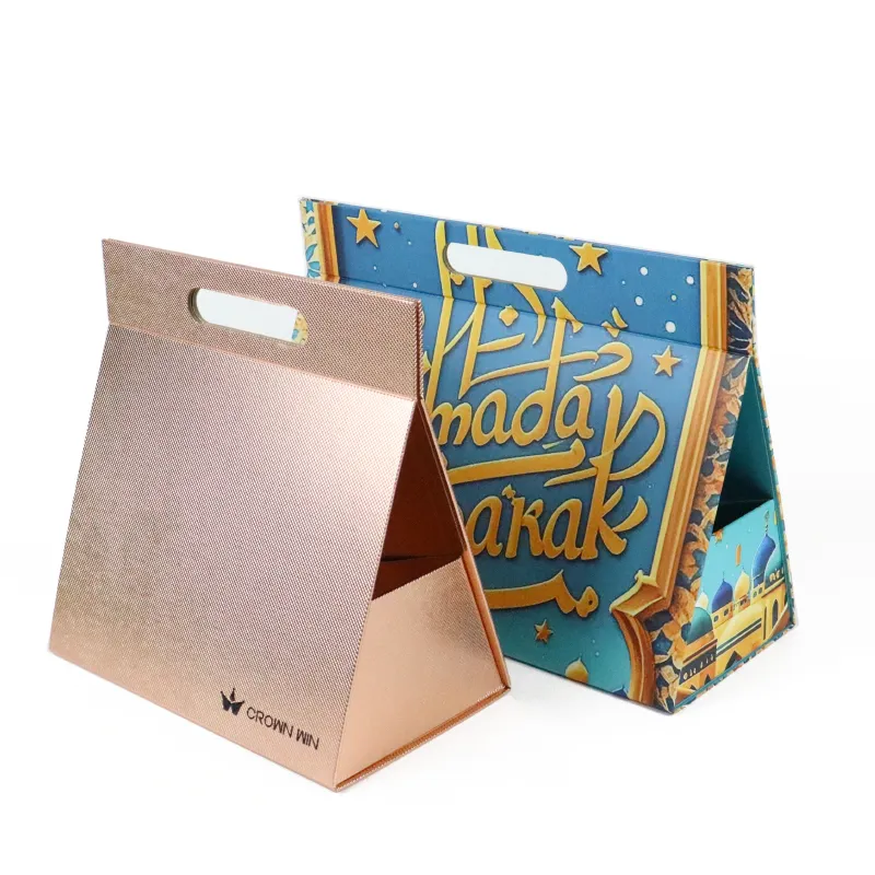 Custom Ramadan Triangle Folding Box – Flat Collapsible Carry Gift Box For Eid Sweets & Dates