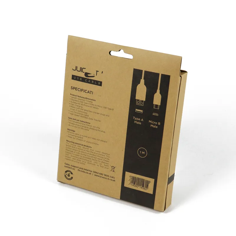 Custom Kraft Window Box Packaging – Hanging Display Cardboard Boxes For USB Charging Cables