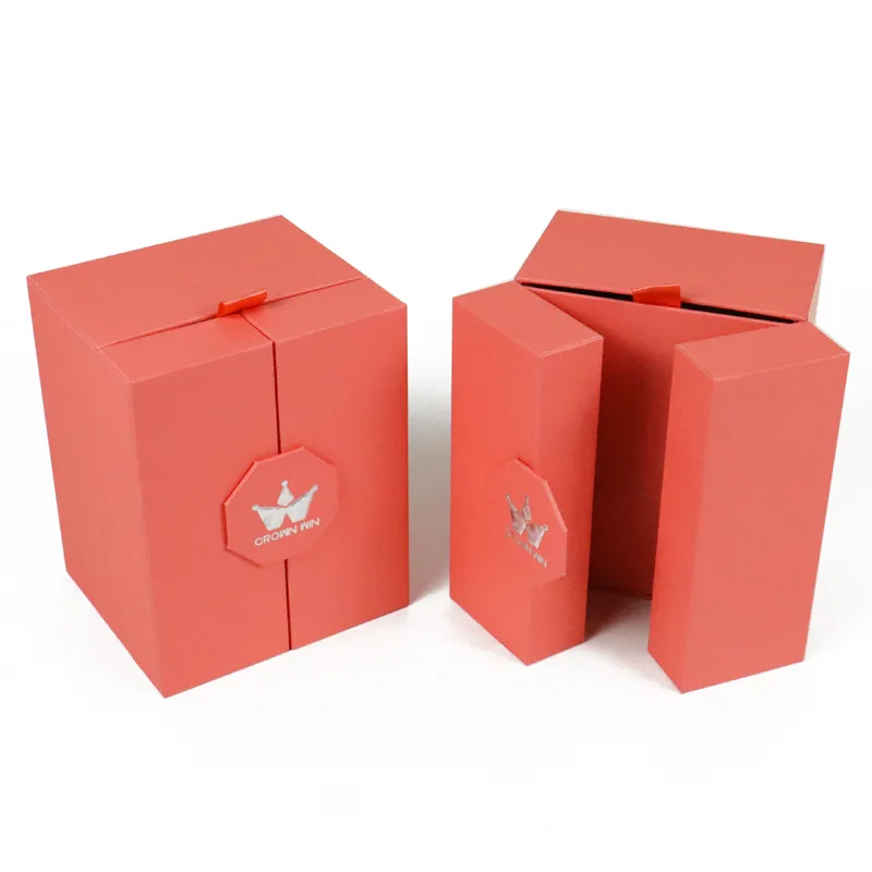 Scatola rigida personalizzata a doppia porta, color arancione opaco – Scatola regalo con doppia porta incernierata su entrambi i lati e finestra, per flaconi di profumo e oli essenziali