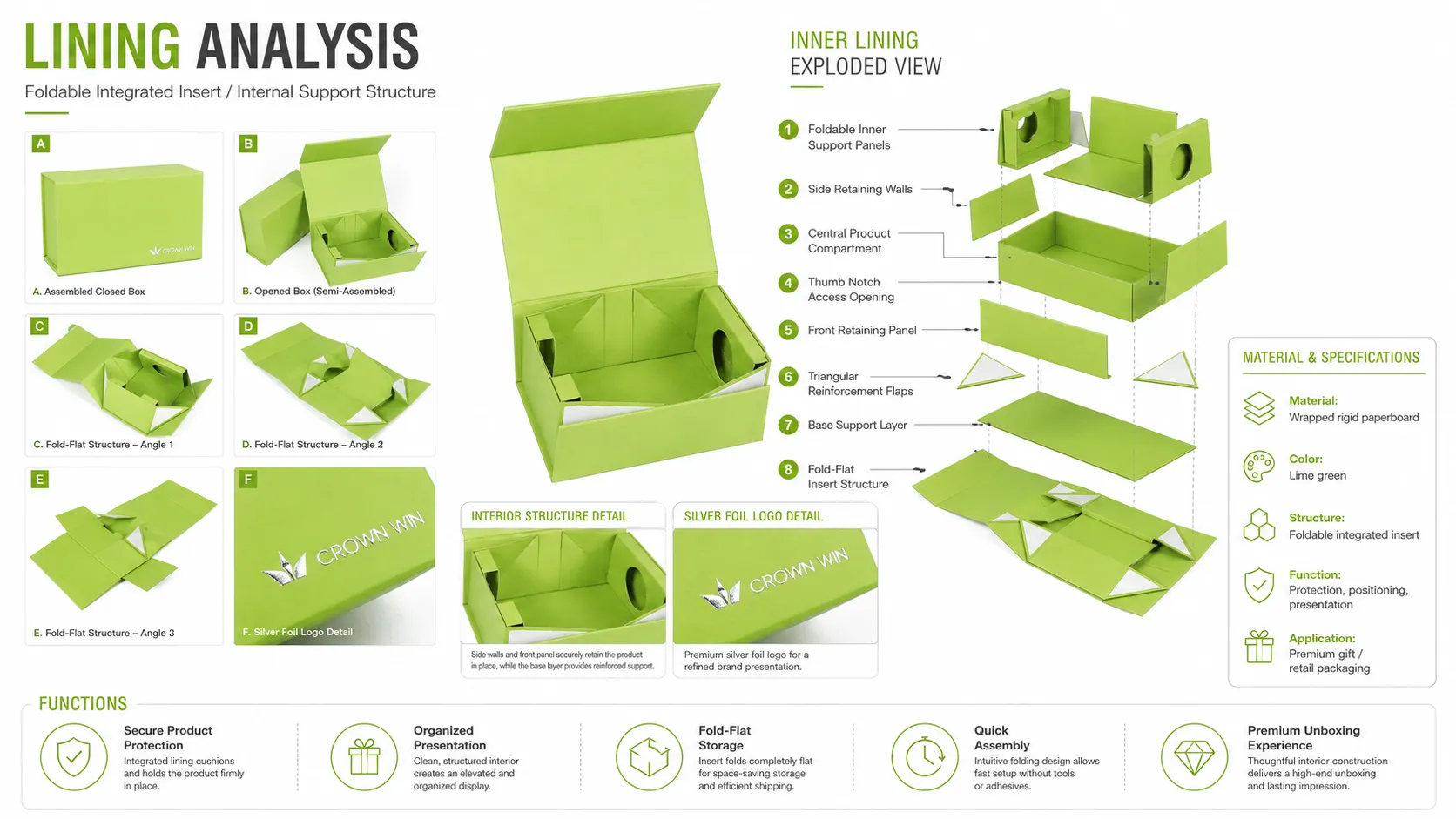 Custom One-Piece Folding Box – Premium Flat-Shipping Foldable Rigid Packaging-Lining