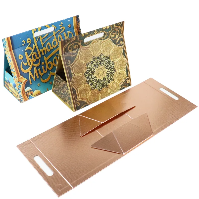 Custom Ramadan Triangle Folding Box – Flat Collapsible Carry Gift Box For Eid Sweets & Dates