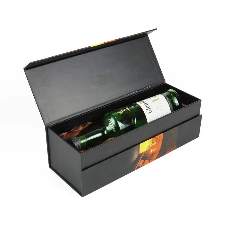 Luxury Long Rigid Magnetic Closure Boxes – Magnetic Flip Lid Wine Gift Boxes For Single Whiskey & Liquor Bottles