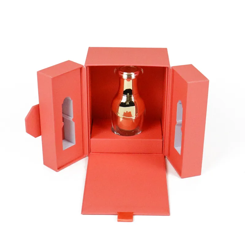 Scatola rigida personalizzata a doppia porta, color arancione opaco – Scatola regalo con doppia porta incernierata su entrambi i lati e finestra, per flaconi di profumo e oli essenziali