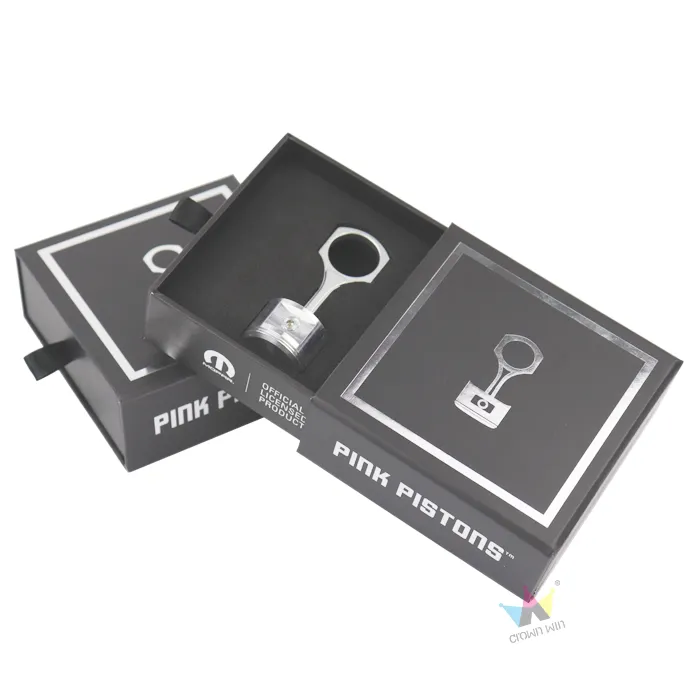 Custom Square Matte Black Rigid Drawer Boxes – Slide Out Drawer Gift Boxes With Ribbon Pull & Protective Foam Insert
