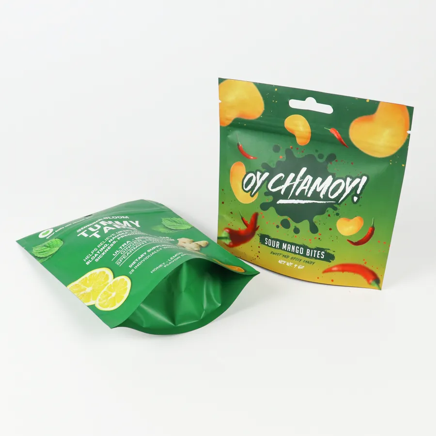 Custom Digital Printed Stand Up Zipper Candy Packaging Pouches – Food-Grade Resealable Hang Hole Bags For Fruit Candy & Supplement Drops