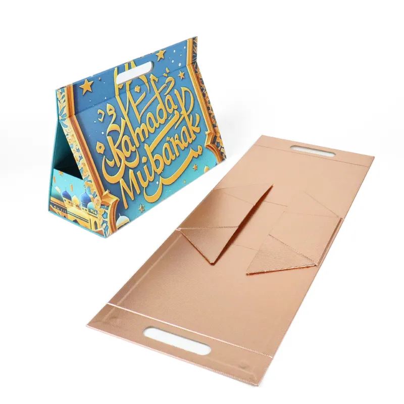 Custom Ramadan Triangle Folding Box – Flat Collapsible Carry Gift Box For Eid Sweets & Dates