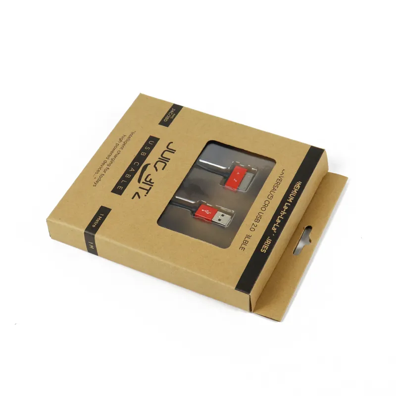 Custom Kraft Window Box Packaging – Hanging Display Cardboard Boxes For USB Charging Cables