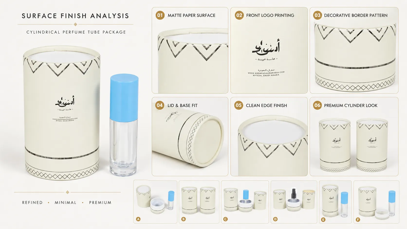 Cream Silver Geometric Printed Rigid Paper Cylinder Box-Process