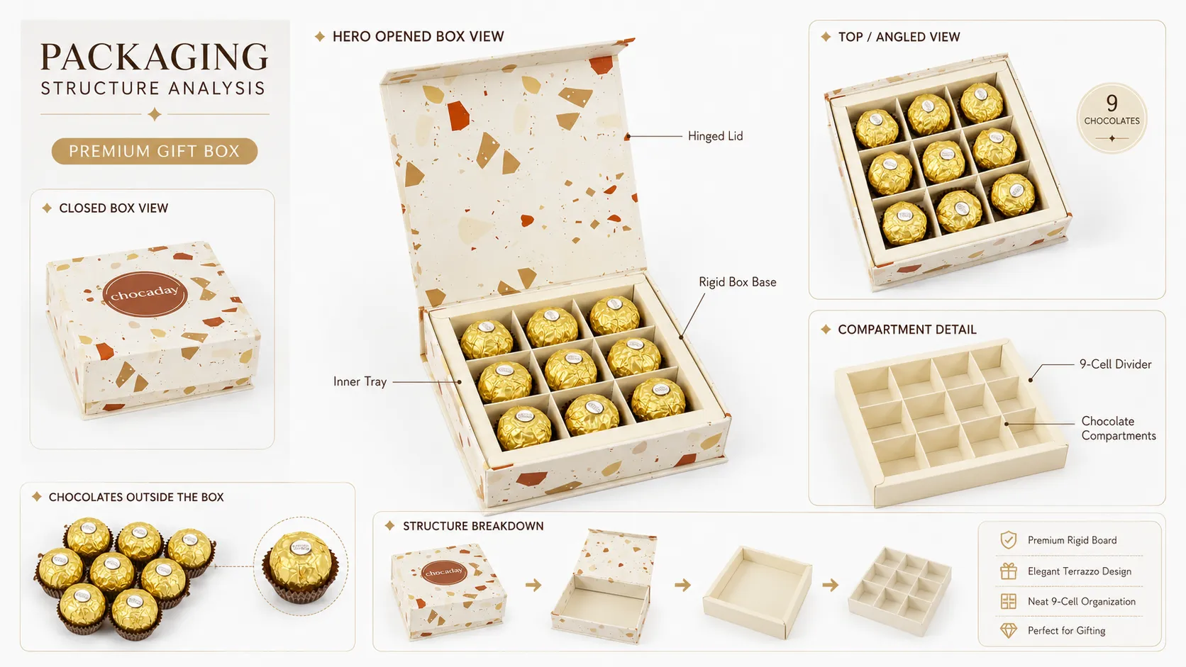 Multi-Pattern Printed Square Rigid Magnetic Box – For Truffle Candy & Wedding Favors-Structure