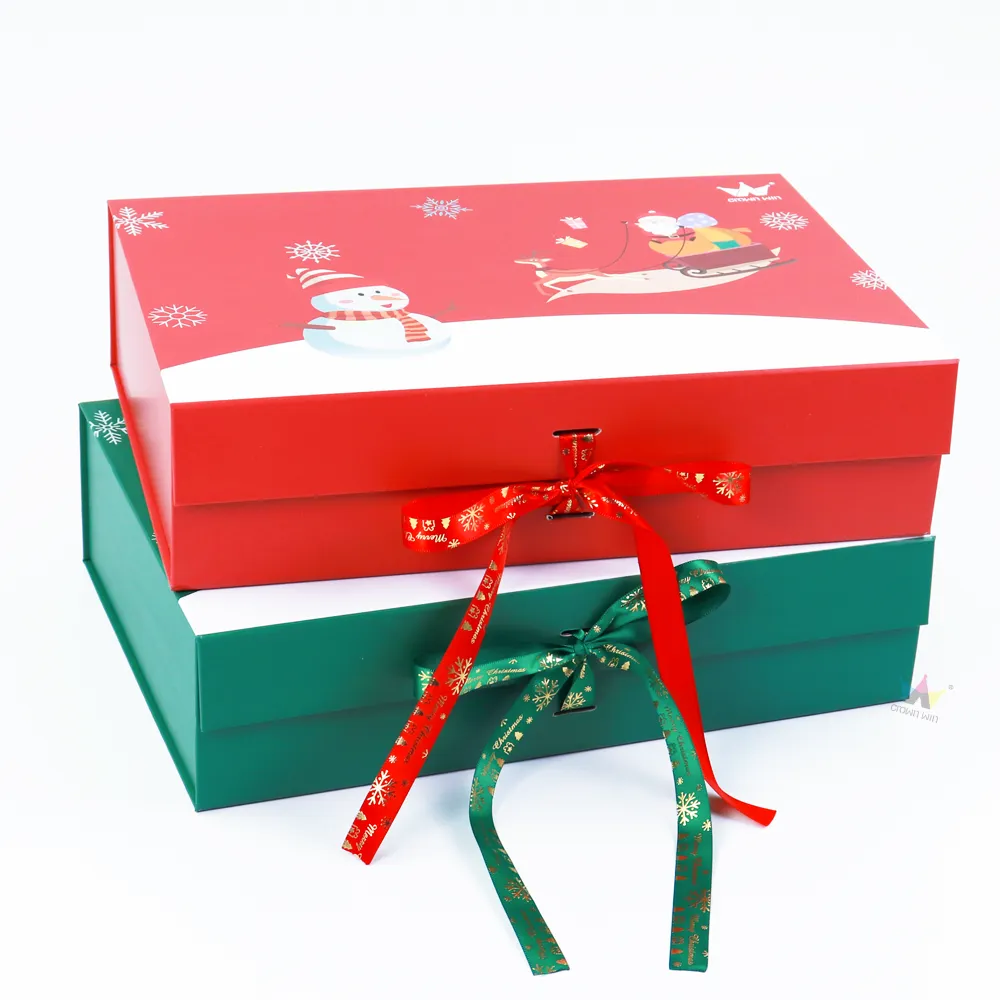 Angled open shot showing spacious empty interior inside green Xmas one piece folding box