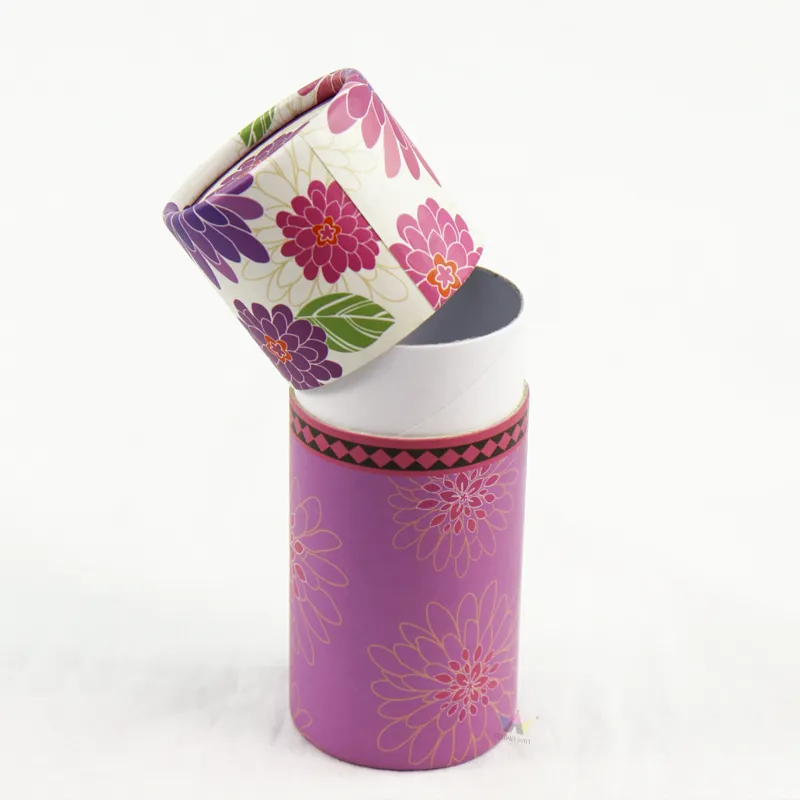 Fully assembled floral cylinder box, custom printed round paper tube for skincare and souvenir packaging