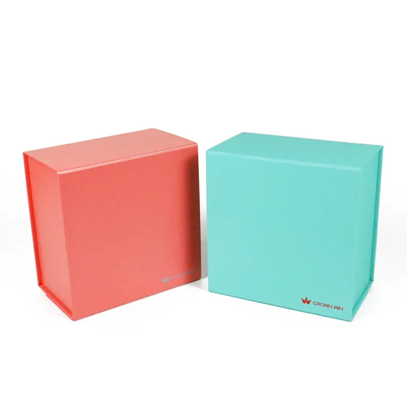 Assembly demonstration of flat pack one piece folding box with built-in magnetic flip lid closure
