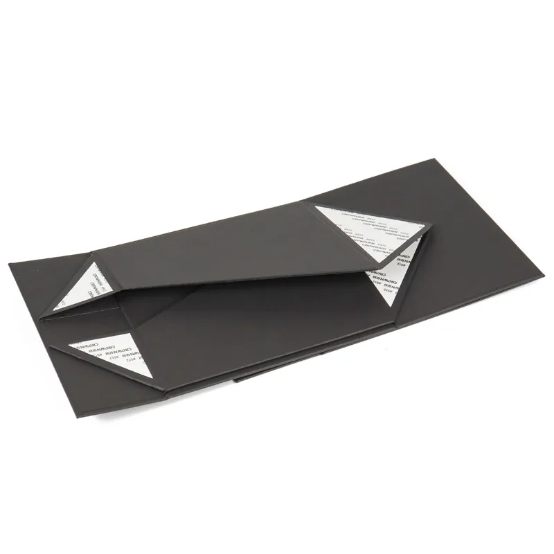 Fully assembled empty magnetic lid one piece folding box, solid matte black interior rigid hat gift packaging box