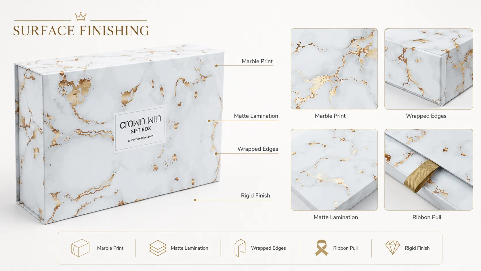 White Gold Marble Printed Magnetic One-Piece Folding Box – Flat Collapsible Shipping-craft