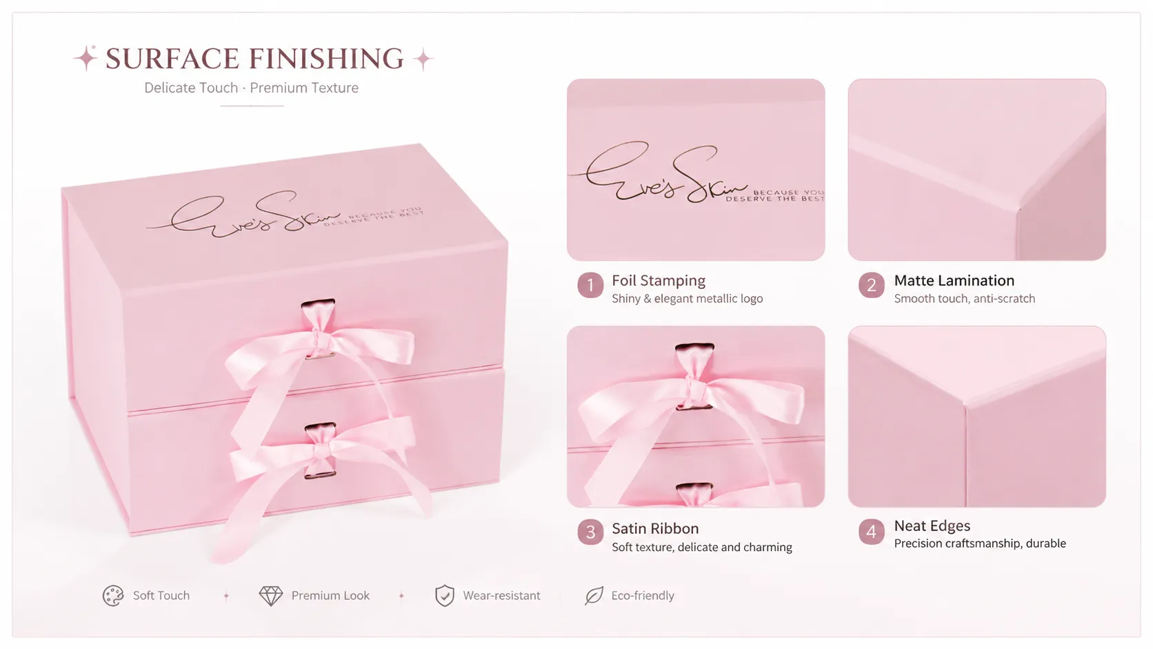 Blush Pink Satin Ribbon Bow Rigid Magnetic Box – Custom Script Logo Printed-craft