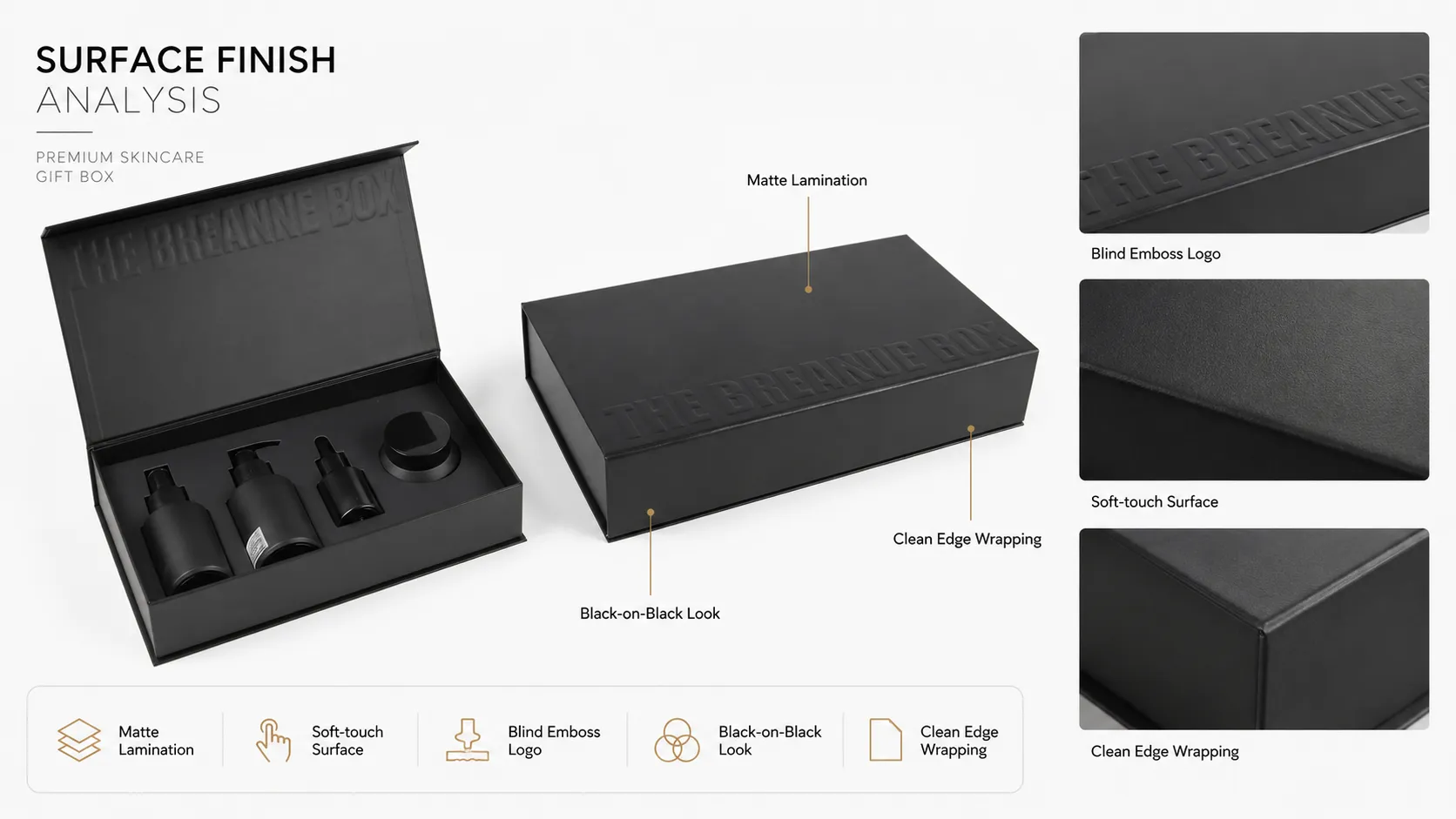 Matte Black Magnetic Flip Top Rigid Cosmetic Boxes – Blind Emboss Brand Logo Custom 4-Slot CNC Molded EVA Foam Insert-craft