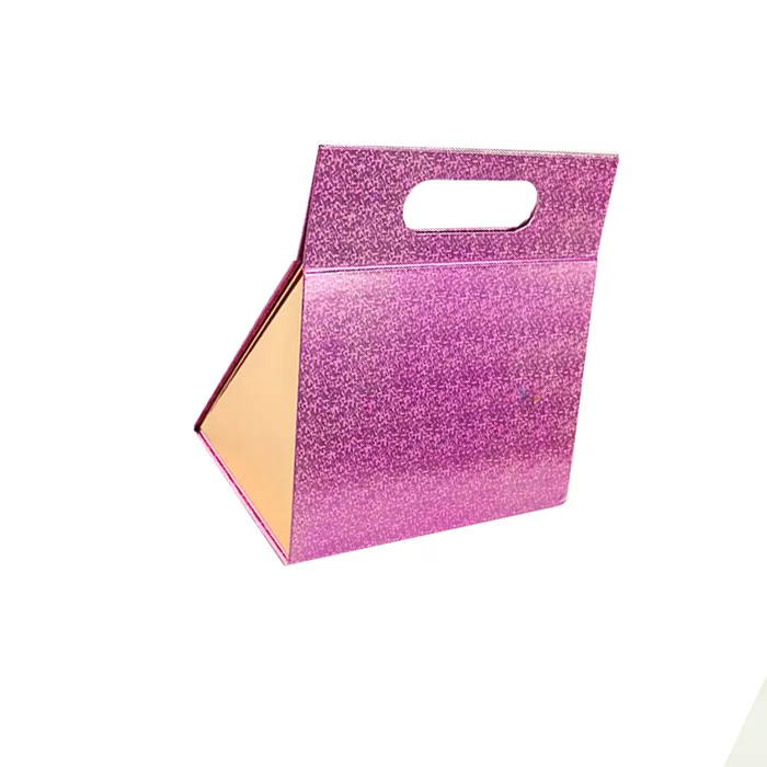 Glitter Triangle Folding Box with cut-out handle, luxury triangular candy packaging box