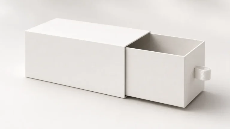 Blank white sliding drawer rigid gift box mockup without printed design, custom packaging sample by Crown Win Box Manufacturer