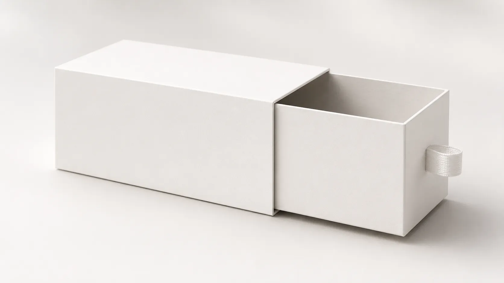 Blank white sliding drawer rigid gift box mockup without printed design, custom packaging sample by Crown Win Box Manufacturer