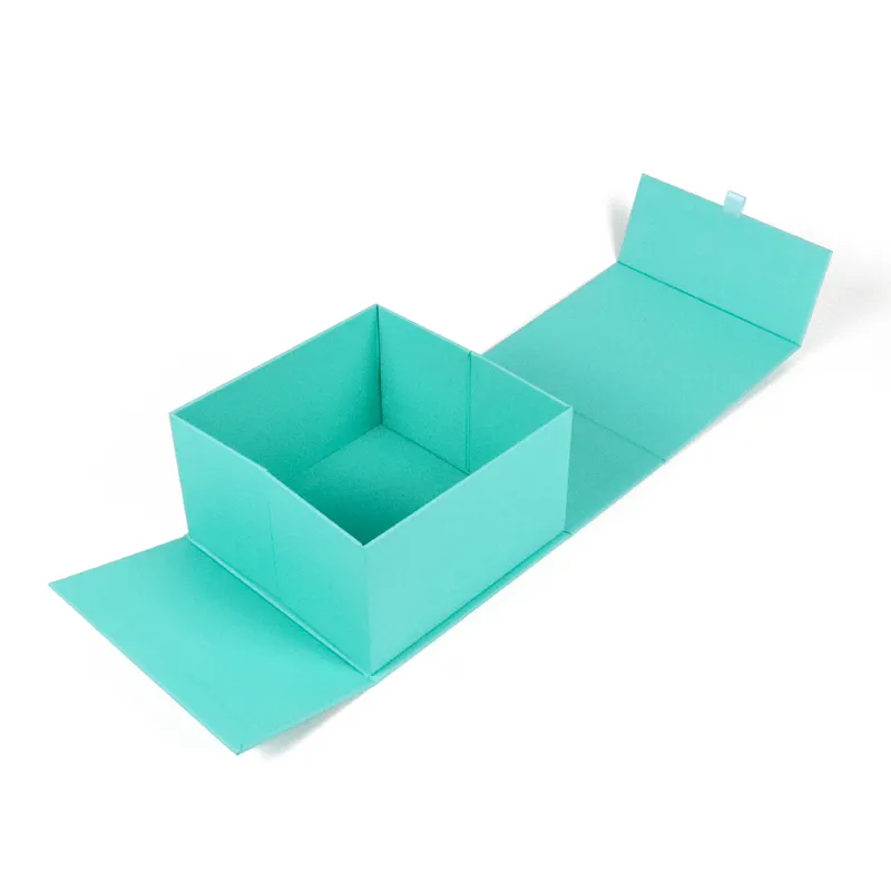 Flat unfolded blank die-cut one piece folding magnetic box, solid matte coated paper flat pack template