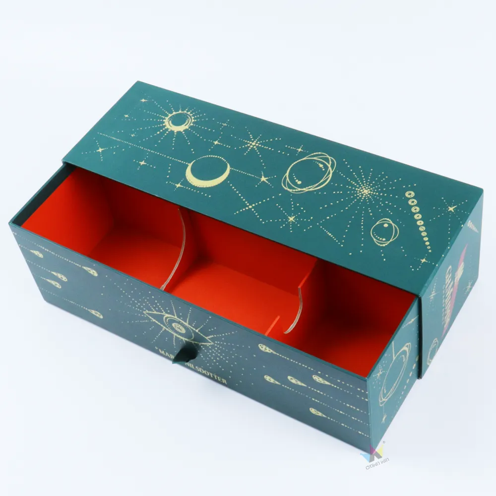 Fully pulled empty multi-slot wine drawer box, adjustable paper dividers for 3 bottles storage rigid slide out drawer box