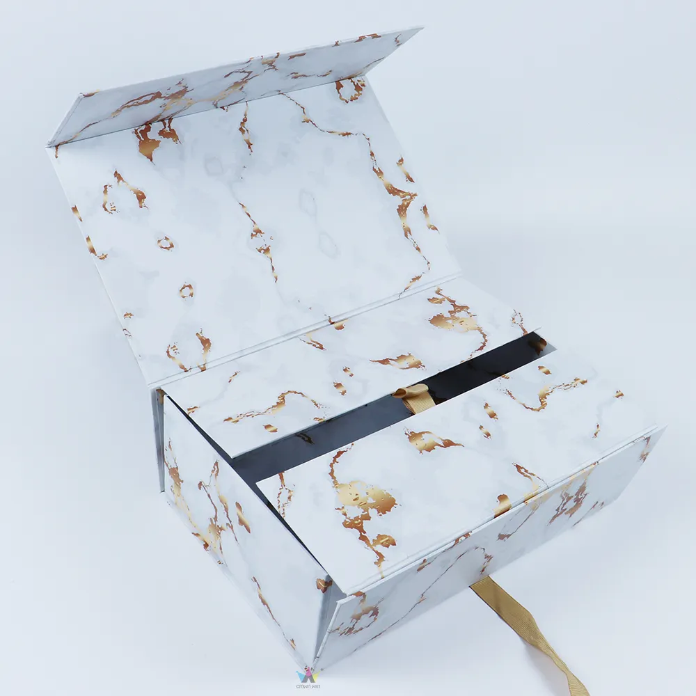 Fully flattened collapsible one-piece folding box displaying flat foldable shipping structure without assembly