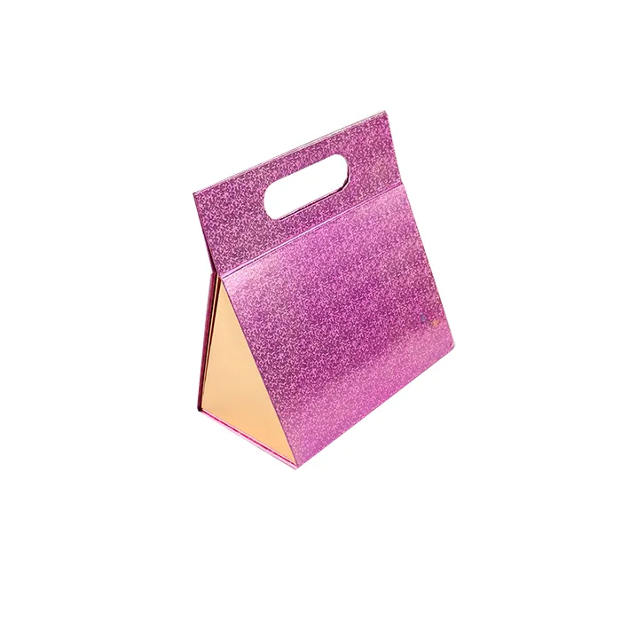 Purple glitter Triangle Folding Box, foldable portable triangular gift box for party favors