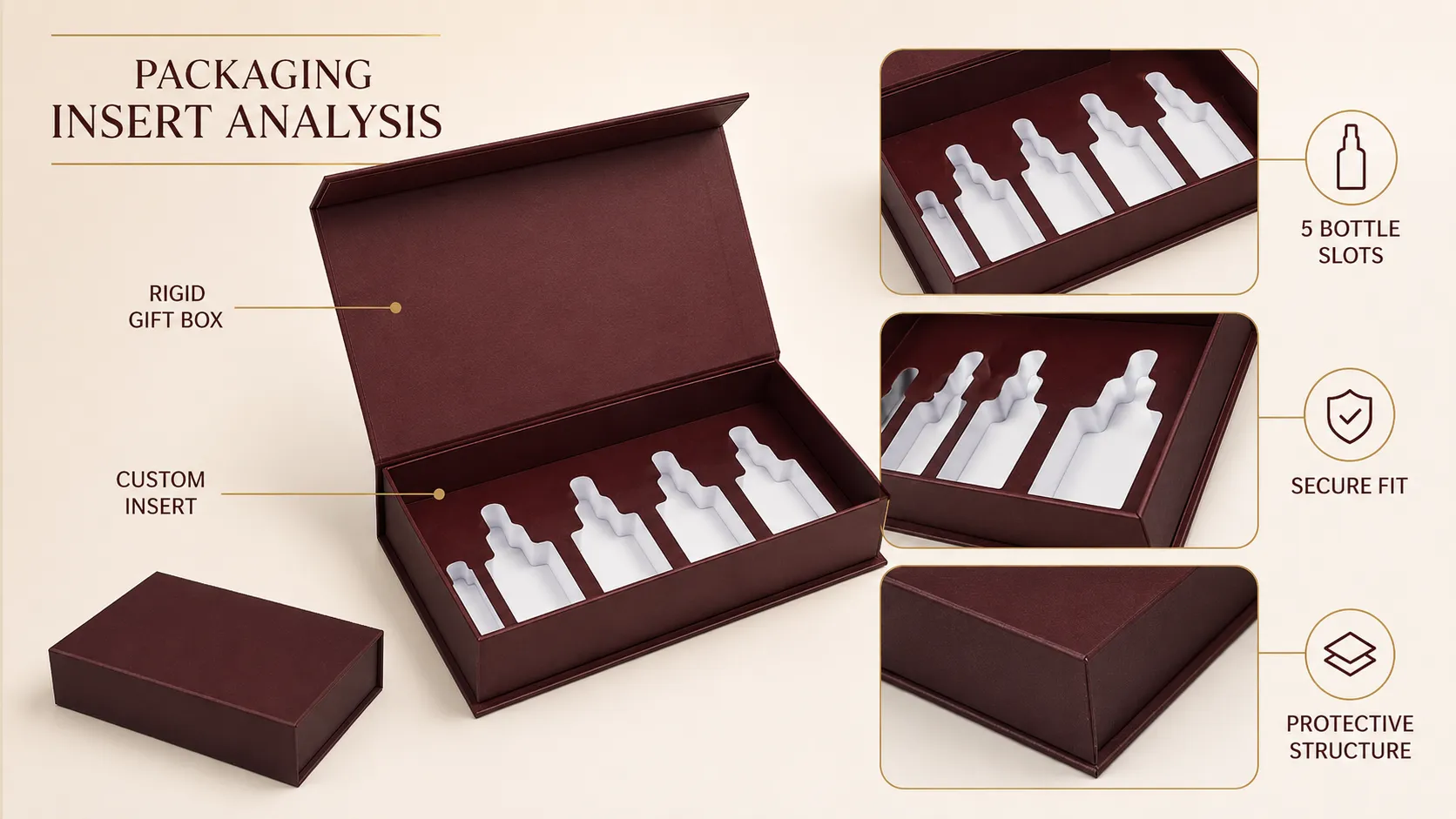 Matte Burgundy Magnetic Flip Lid Rigid Skincare Packaging Gift Box – Luxury Mixed-Size Serum Bottle Skincare Set Packaging-lining