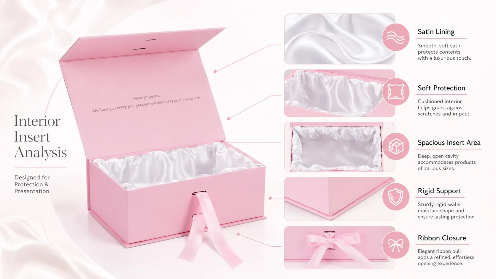 Blush Pink Satin Ribbon Bow Rigid Magnetic Box – Custom Script Logo Printed-lining
