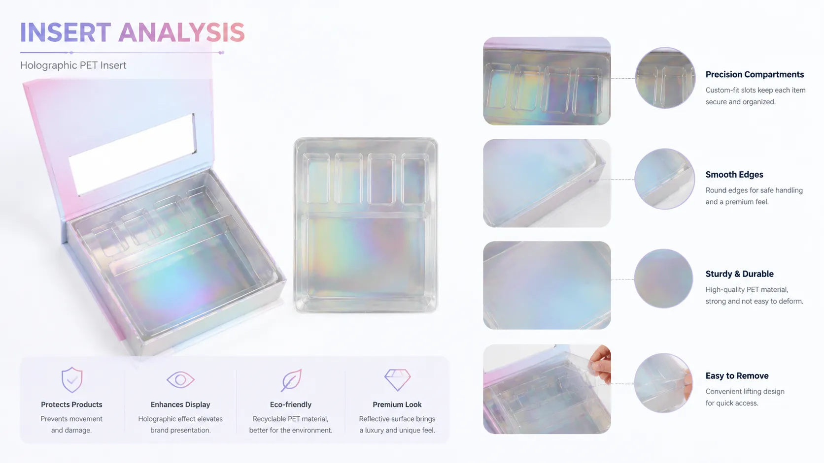 Pastel Pink-Blue Gradient Magnetic Window Box Packaging – Clear Display Window, Built-In Vanity Mirror & Removable Holographic Divided PET Insert Tray-lining