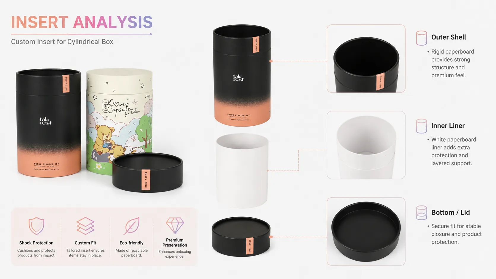 Gradient Matte & Cute Bear Cartoon Cylinder Boxes – Slide-Off Top Lid Rigid Eco Paper Tube Cylindrical Packaging-lining