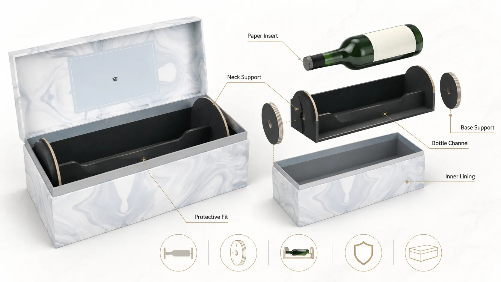 Luxury Long Rigid Magnetic Closure Boxes – Magnetic Flip Lid Wine Gift Boxes For Single Whiskey & Liquor Bottles-lining