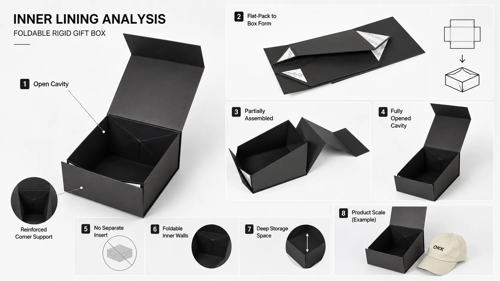 Matte Black Magnetic Rigid One Piece Folding Box-lining