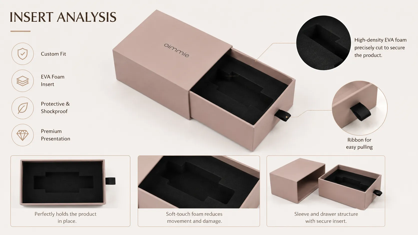 Nude Blush Matte Slide Drawer Perfume Boxes – Custom Debossed Brand Logo, Black Paper Lined Interior-lining