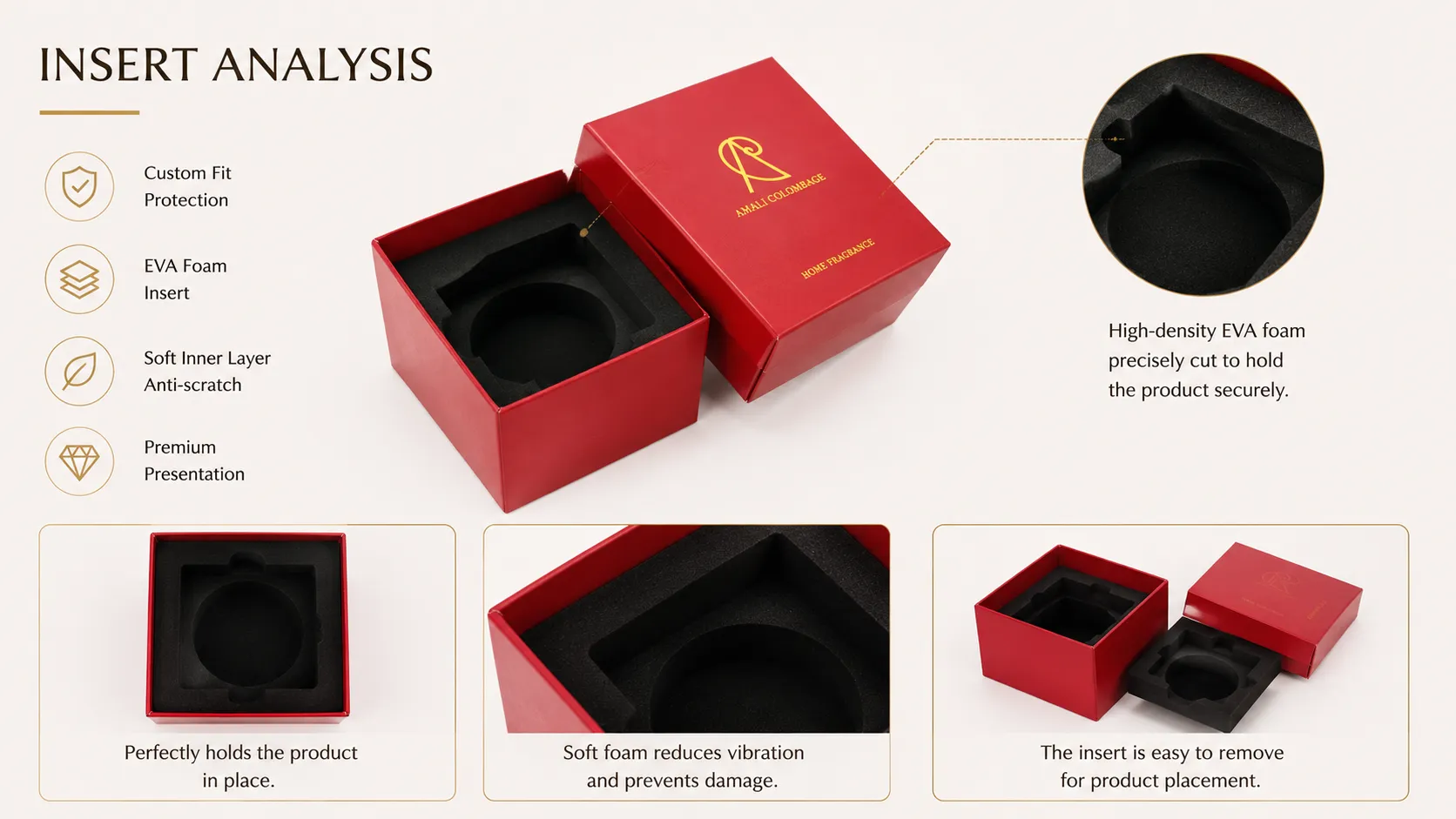 Vibrant Red Leather Grain Lid & Base Square Candle Boxes – Custom Gold Hot Foil Logo + Blind Emboss Pattern, Matching Red Inner Tray Rigid Luxury Packaging-lining