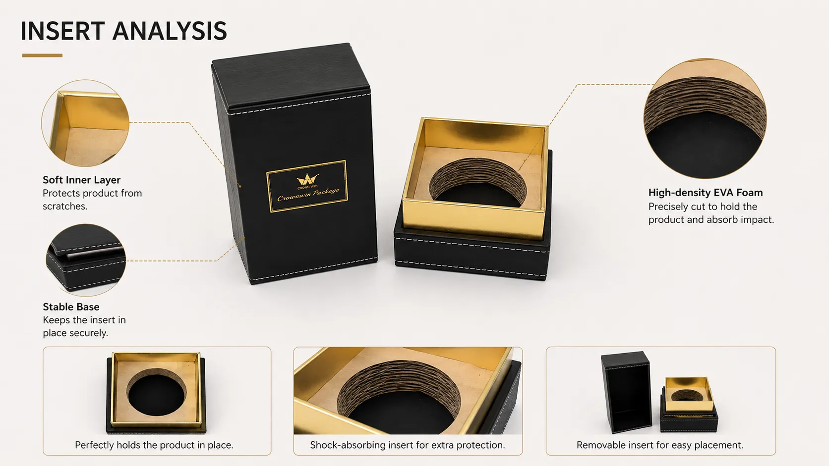 Tall Black PU Leather Stitched Lid & Base Candle Boxes – Custom Gold & Copper Hot Foil Logo, Optional Glossy Gold / Rose Gold Metallic Inner Tray-lining