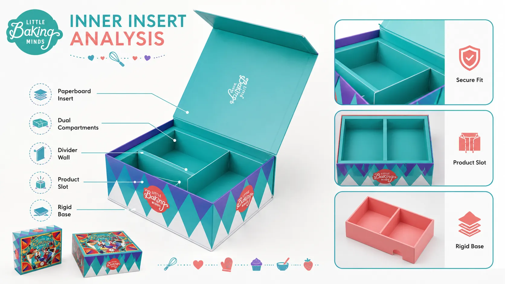 Custom Illustrated Magnetic Box – Rigid Magnetic Flip Box with Compartment Divider Insert, Full Color Print Packaging for Baking Kits & Craft Gift Sets-lining