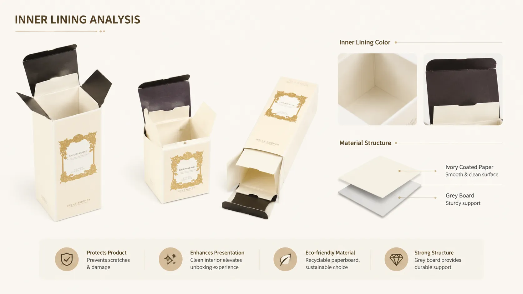 Luxury Cream Custom Gold Embossed Tuck Folding Cartons – Multi-Size Reverse Tuck Paper Box, Premium Packaging for Face Cream & Skincare Bottles-lining
