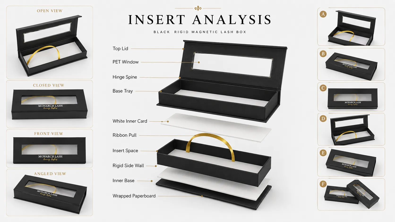 Hinged Book Style Rigid Window Box Packaging – Matte Black Long Rectangle Box with PET Window for False Eyelashes-lining