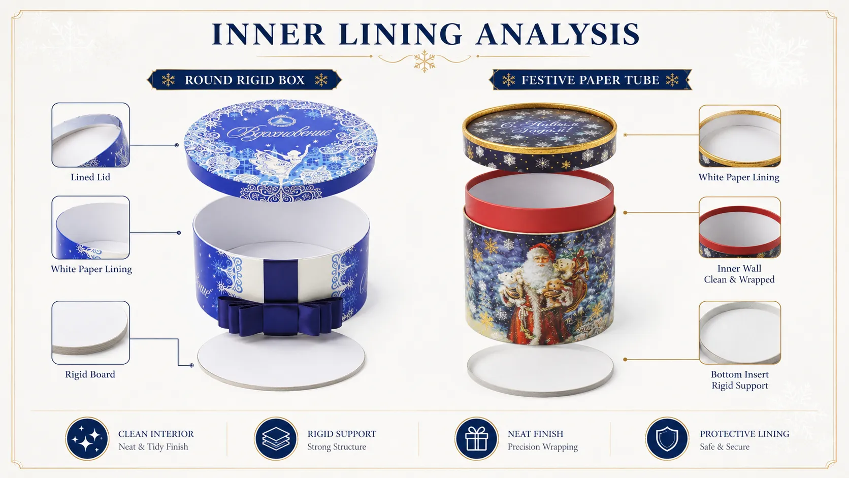 Cylinder Boxes – Seasonal Holiday Printed Round Paper Tube Box with Decorative Lid for Christmas Sweets, Cookies & Festive Gifts-lining